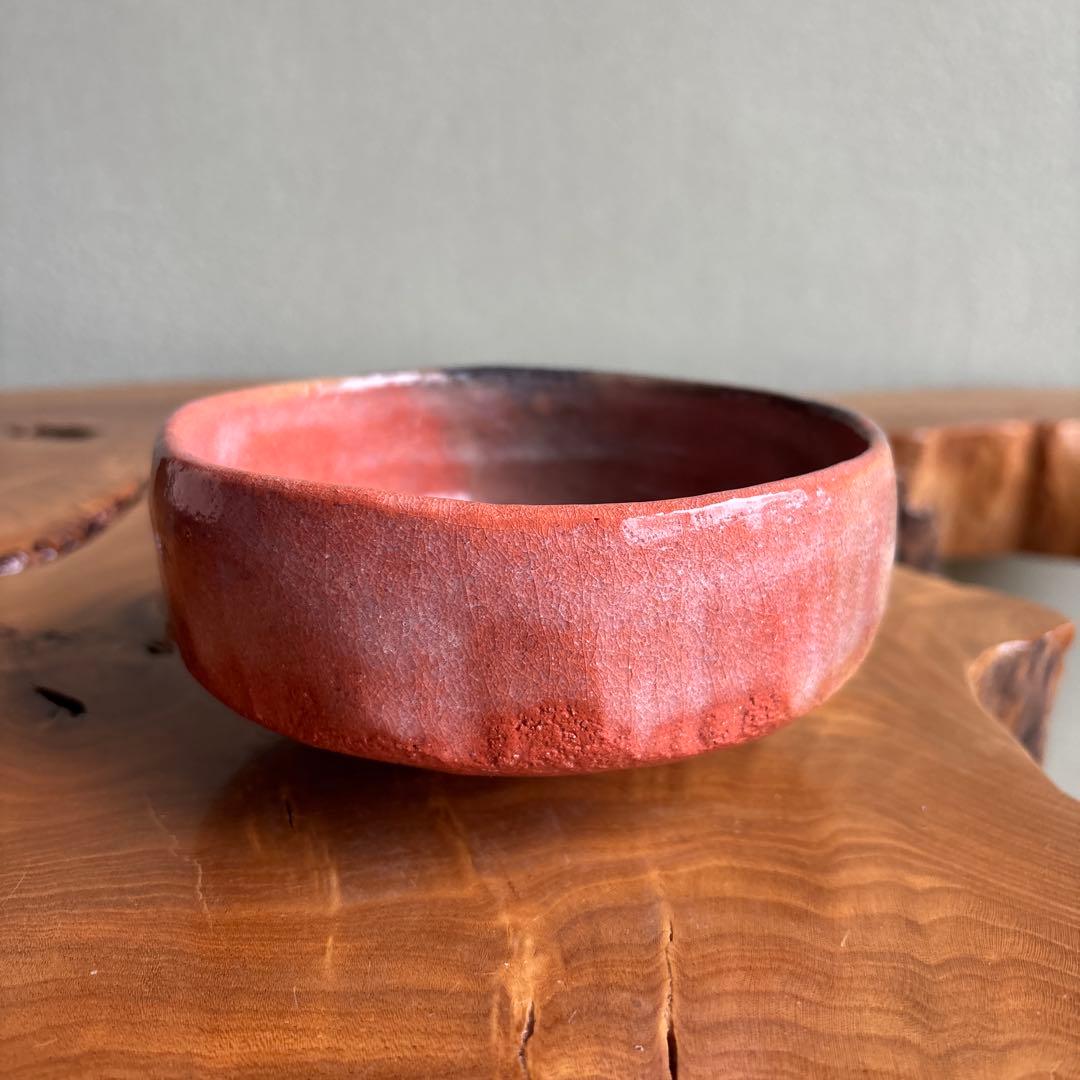 Aka Raku Bataraichawan by Yoshimura Rakunyu, Kyoto Raku-yaki Summer Matcha Bowl, Horse-Trough Form, Signed Tomobako