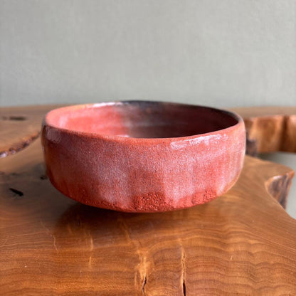 Aka Raku Bataraichawan by Yoshimura Rakunyu, Kyoto Raku-yaki Summer Matcha Bowl, Horse-Trough Form, Signed Tomobako