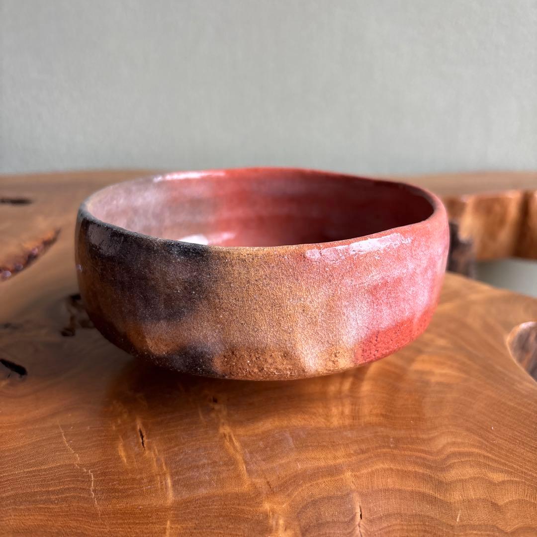 Aka Raku Bataraichawan by Yoshimura Rakunyu, Kyoto Raku-yaki Summer Matcha Bowl, Horse-Trough Form, Signed Tomobako