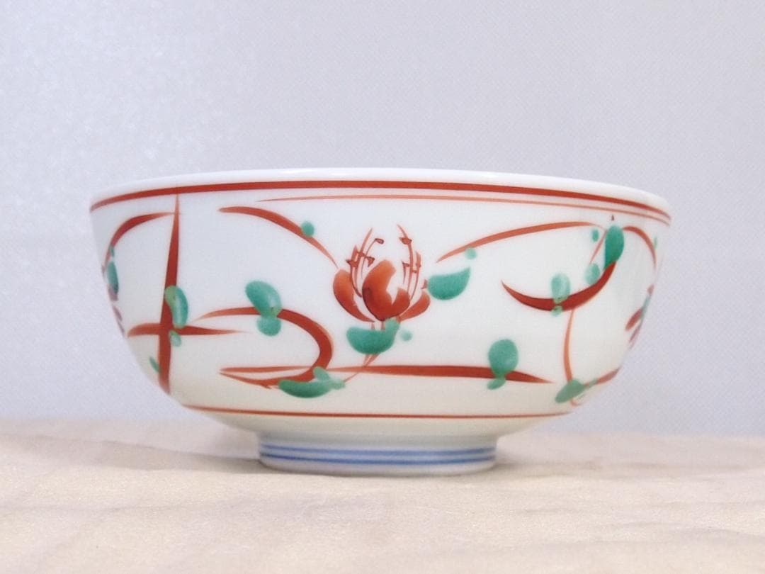 Koubei-gama Aka-e Floral Confectionery Bowl - Kato Sadao Mino Porcelain with Box