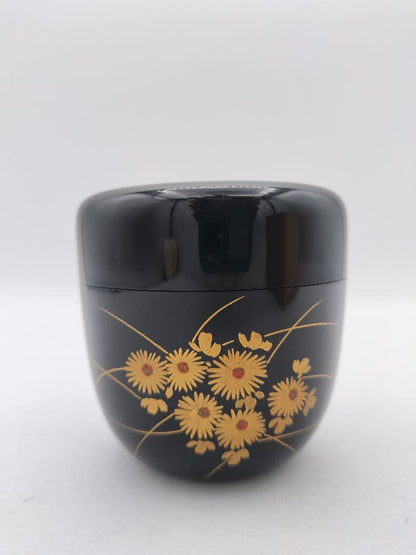 Black Lacquer Natsume by Okamoto Yosai – Chrysanthemum Makie – Japan Art