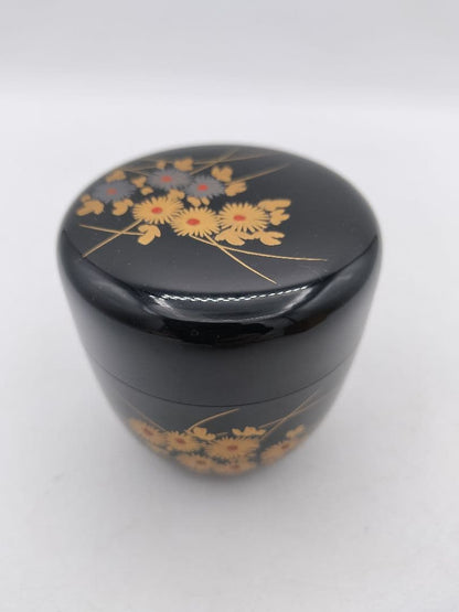 Black Lacquer Natsume by Okamoto Yosai – Chrysanthemum Makie – Japan Art