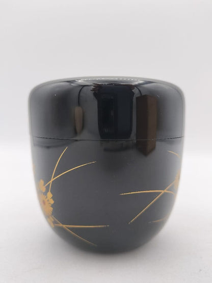 Black Lacquer Natsume by Okamoto Yosai – Chrysanthemum Makie – Japan Art