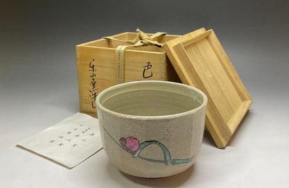 Shimizu Hiroshi Rakuzan Kiln Iro-e Camellia Tea Bowl Matsue Chawan