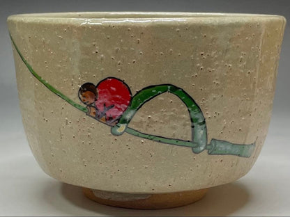 Shimizu Hiroshi Rakuzan Kiln Iro-e Camellia Tea Bowl Matsue Chawan