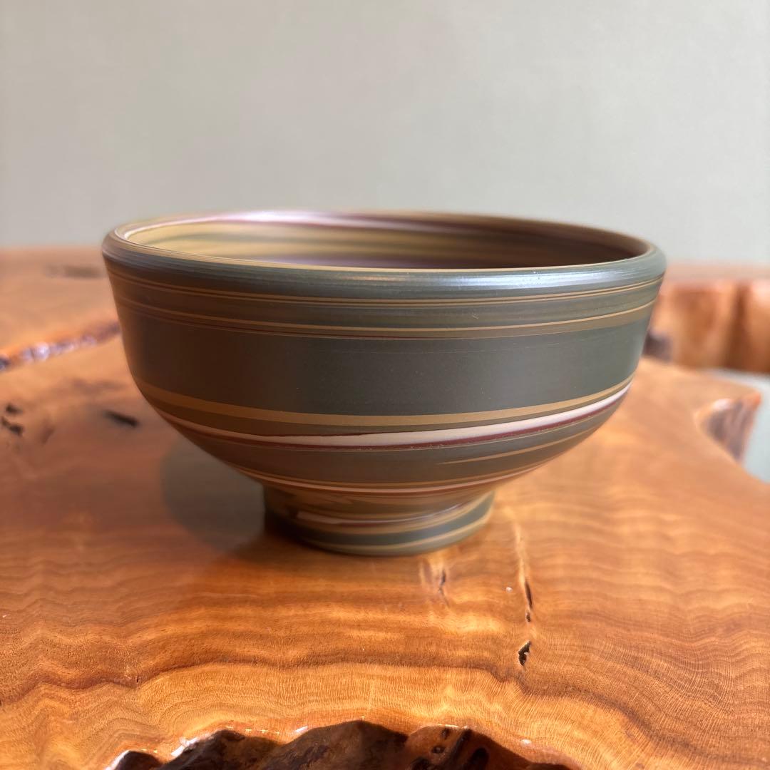 Tokoname Nerikomi Marbled Clay Tea Bowl by Yusen - Layered Earth Matcha Chawan