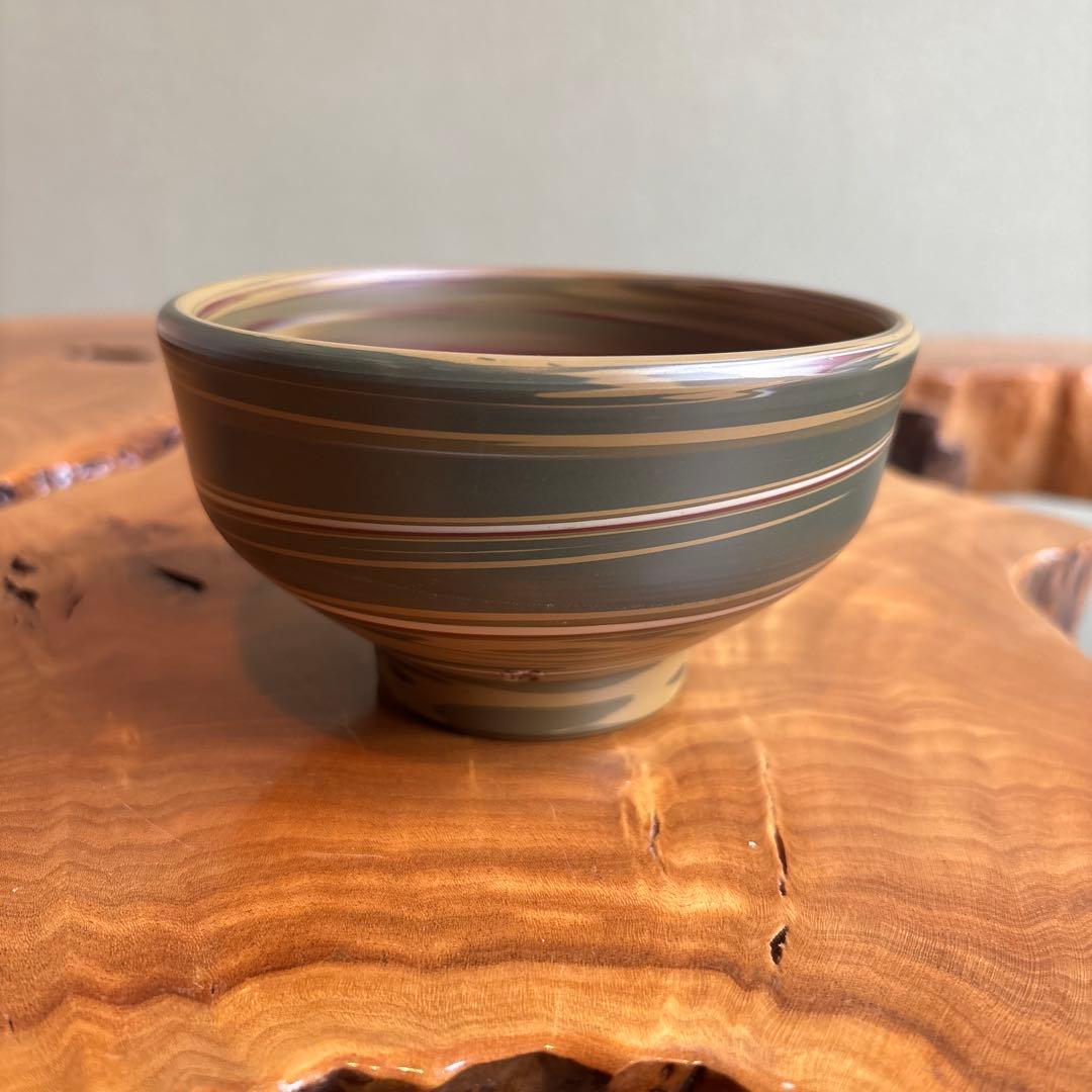 Tokoname Nerikomi Marbled Clay Tea Bowl by Yusen - Layered Earth Matcha Chawan