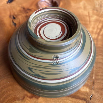 Tokoname Nerikomi Marbled Clay Tea Bowl by Yusen - Layered Earth Matcha Chawan