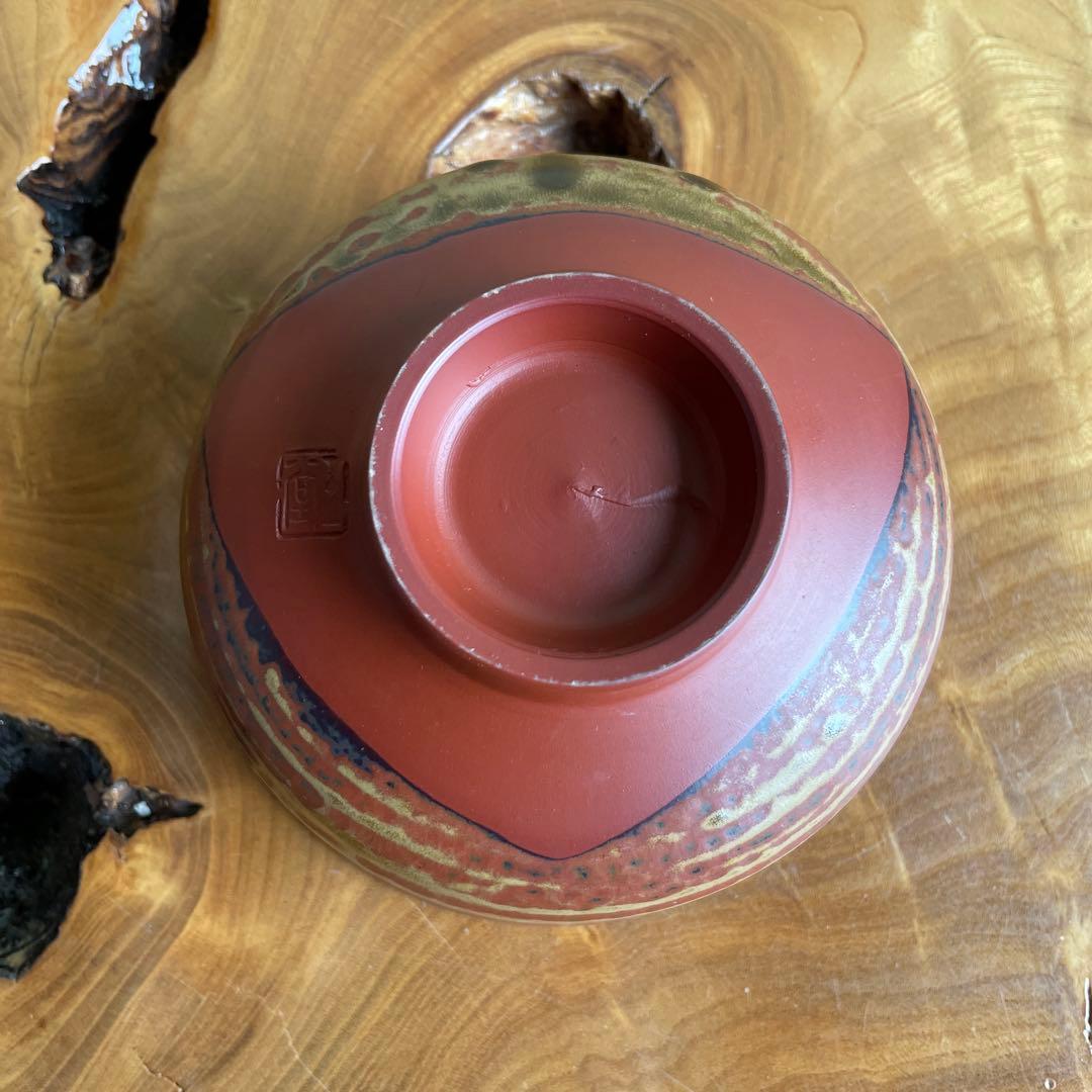 Mumyoi-yaki Red Clay Tea Bowl by Gyokudo Kiln - Sado Island Chawan with Signed Box