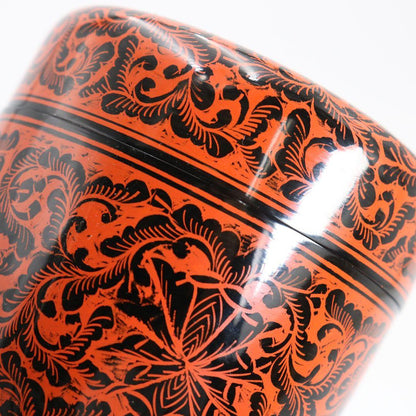 Morishige Workshop Kinma Natsume Sanuki Lacquer Carved Floral Tea Caddy Burmese Style Tomobako