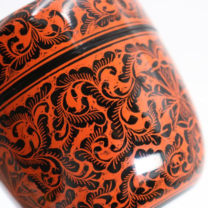 Morishige Workshop Kinma Natsume Sanuki Lacquer Carved Floral Tea Caddy Burmese Style Tomobako