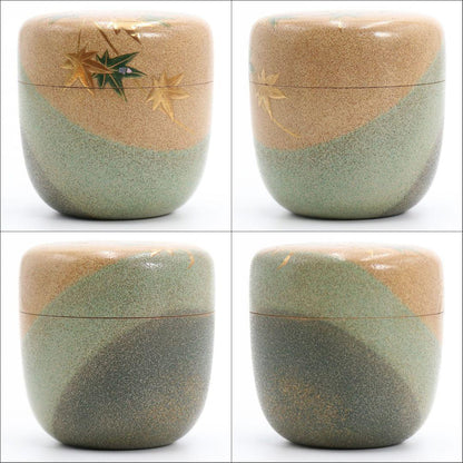 Green Maple Maki-e Tea Caddy by Yoshida Kasei - Saiki-nuri Natsume with Zen Master Inscription