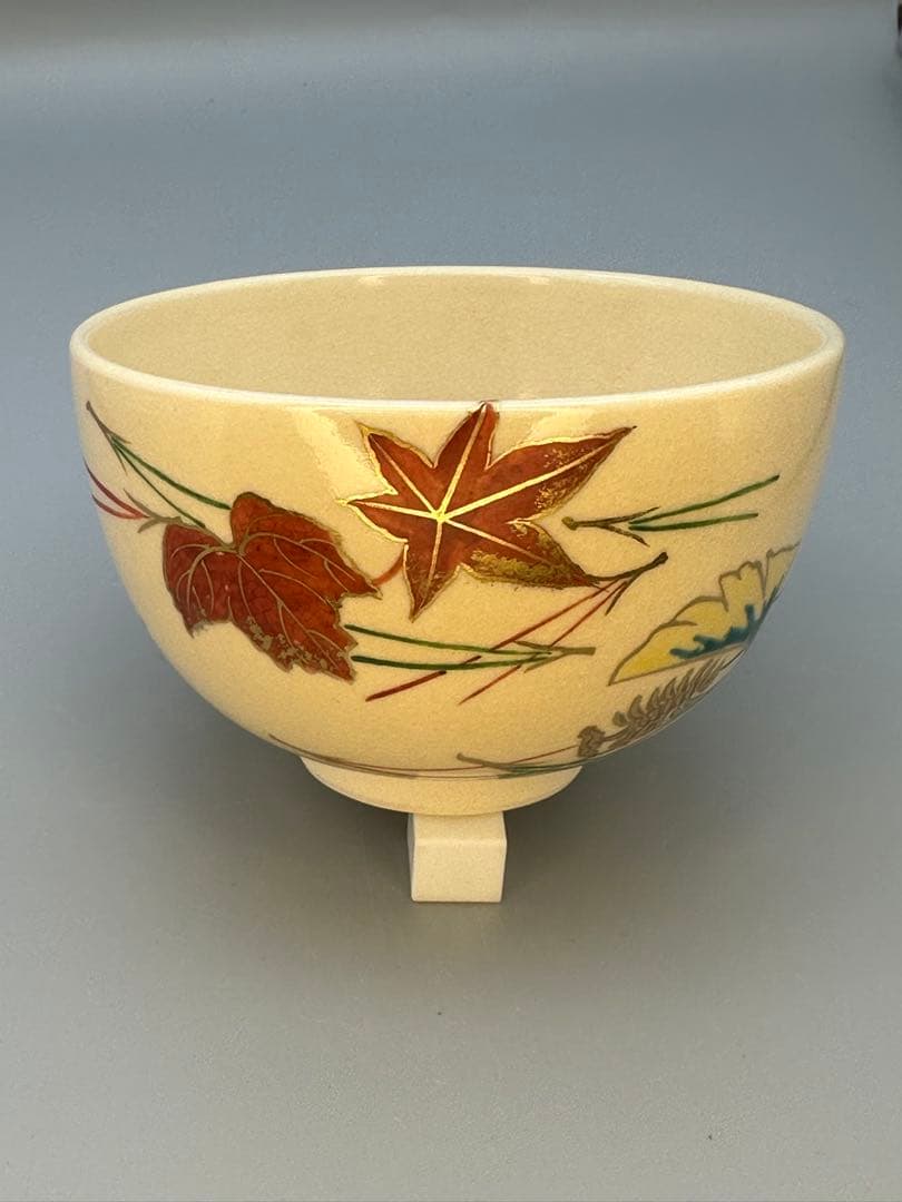 Fukiyose Autumn Leaves Tea Bowl by Juho Kiln — Ninsei-Style Kyo-yaki Chawan with Tomobako
