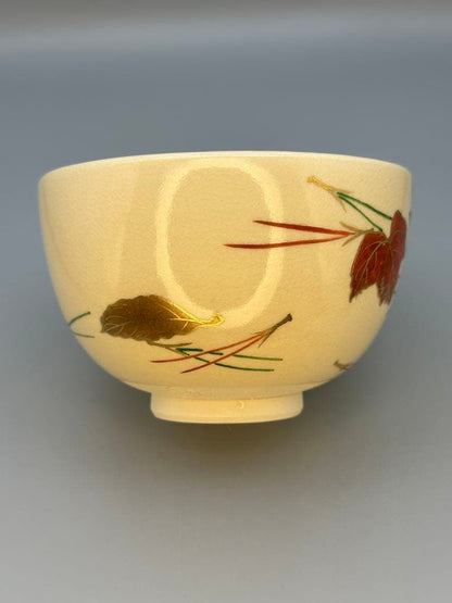 Fukiyose Autumn Leaves Tea Bowl by Juho Kiln — Ninsei-Style Kyo-yaki Chawan with Tomobako