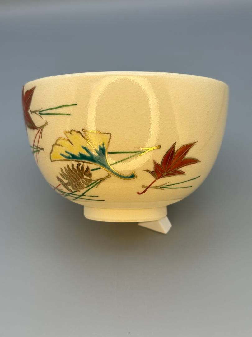 Fukiyose Autumn Leaves Tea Bowl by Juho Kiln — Ninsei-Style Kyo-yaki Chawan with Tomobako