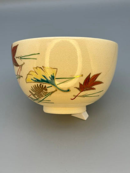 Fukiyose Autumn Leaves Tea Bowl by Juho Kiln — Ninsei-Style Kyo-yaki Chawan with Tomobako