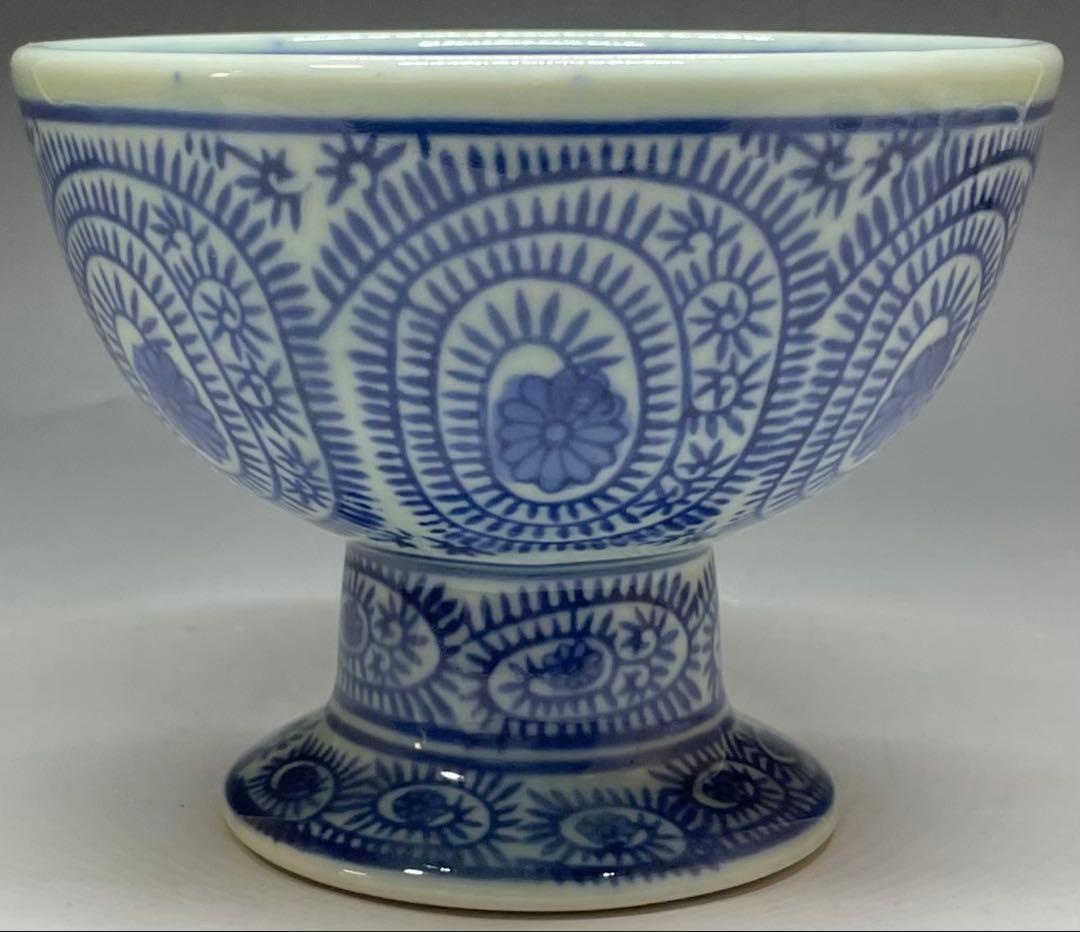 Ko-Imari Takokarakusa Haisen Footed Bowl | Sometsuke Blue White Arabesque Porcelain