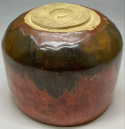 Fujii Yoyosei Tokoname Chawan | Vivid Vermillion Fire Glaze | Square Mouth Tea Bowl | Signed Tomobako