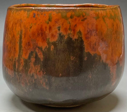 Fujii Yoyosei Tokoname Chawan | Vivid Vermillion Fire Glaze | Square Mouth Tea Bowl | Signed Tomobako