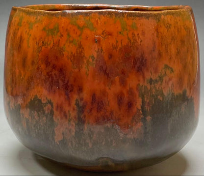 Fujii Yoyosei Tokoname Chawan | Vivid Vermillion Fire Glaze | Square Mouth Tea Bowl | Signed Tomobako