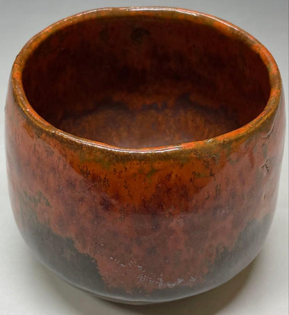 Fujii Yoyosei Tokoname Chawan | Vivid Vermillion Fire Glaze | Square Mouth Tea Bowl | Signed Tomobako