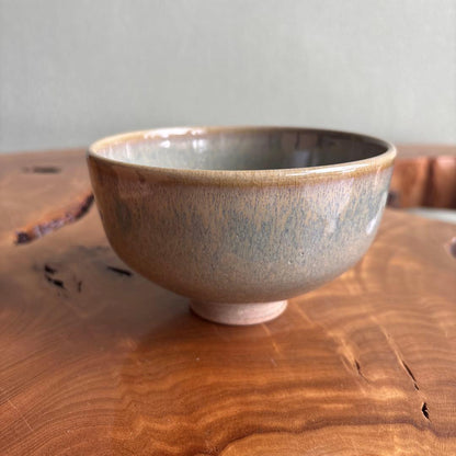 Chawan by 3rd-Generation Oshio Shozan — Blue-Gray Ash Glaze Tea Bowl, Takatori Lineage