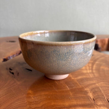 Chawan by 3rd-Generation Oshio Shozan — Blue-Gray Ash Glaze Tea Bowl, Takatori Lineage