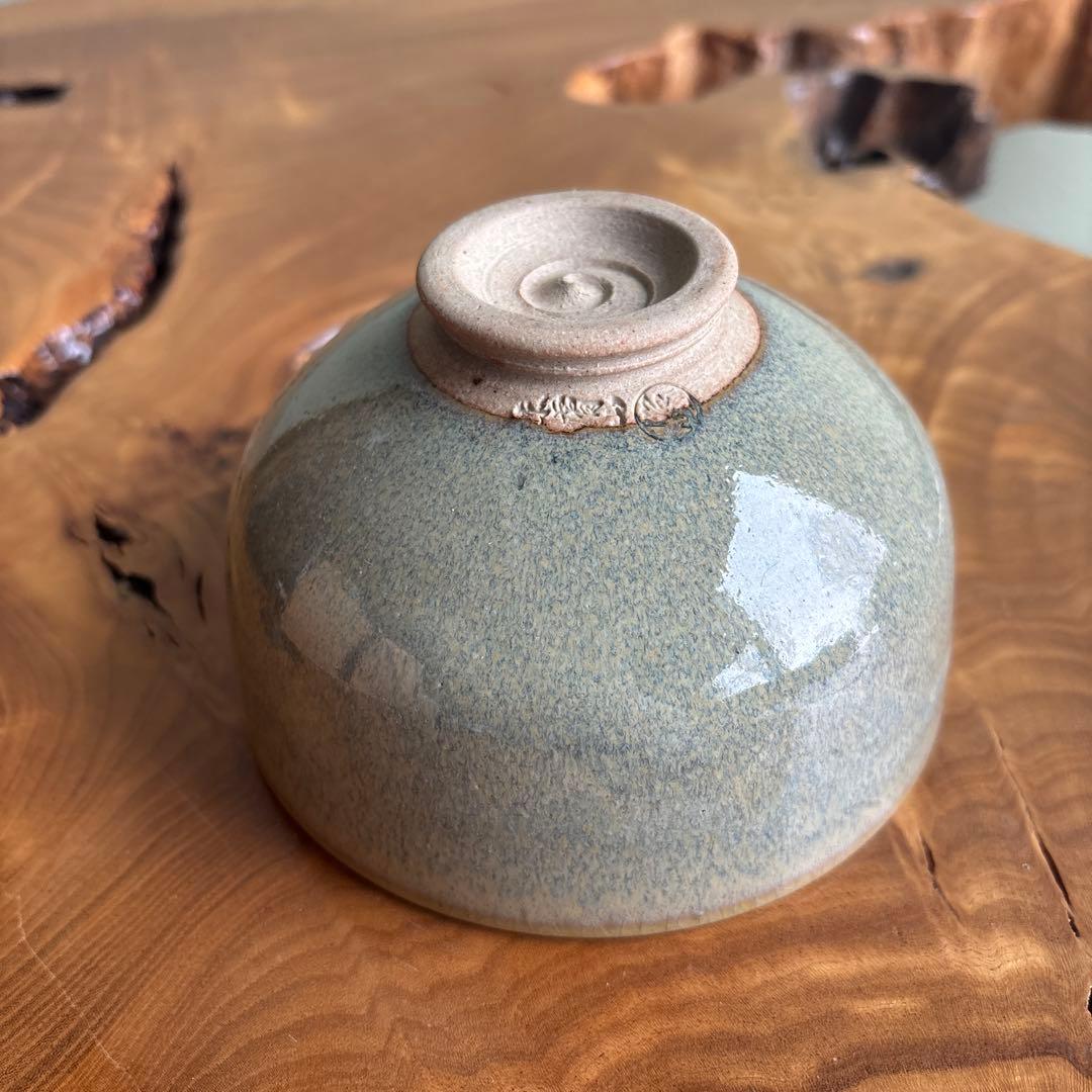 Chawan by 3rd-Generation Oshio Shozan — Blue-Gray Ash Glaze Tea Bowl, Takatori Lineage
