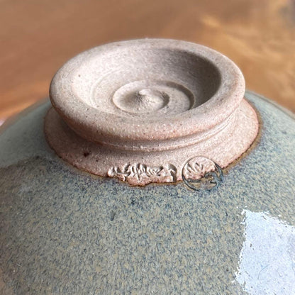 Chawan by 3rd-Generation Oshio Shozan — Blue-Gray Ash Glaze Tea Bowl, Takatori Lineage