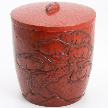 Kamakura Carving Water Jar by Adachi Sagaku – Japanese Mizusashi – Pine Motif – Japan