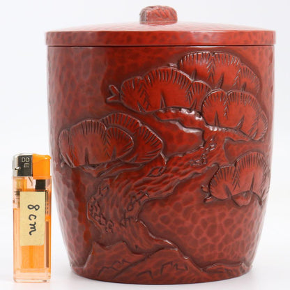 Kamakura Carving Water Jar by Adachi Sagaku – Japanese Mizusashi – Pine Motif – Japan
