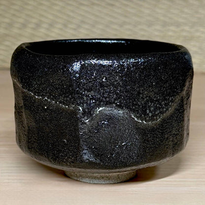 Black Raku Chawan by Higaki Soraku — Keiraku Kiln Matcha Bowl with Tomobako