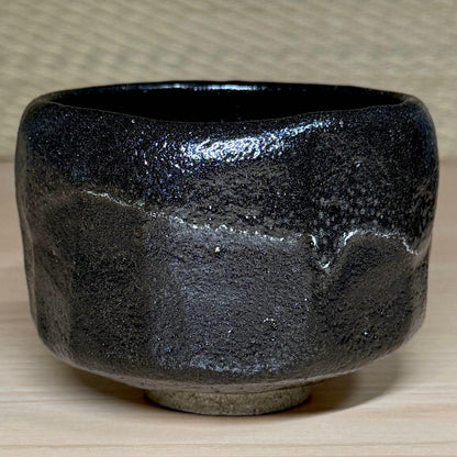 Black Raku Chawan by Higaki Soraku — Keiraku Kiln Matcha Bowl with Tomobako
