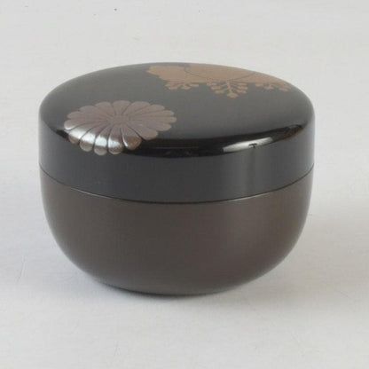 Gold Maki-e Lacquer Hira-Natsume Tea Caddy – Chrysanthemum Paulownia – Yamazaki Joetsu – Japan