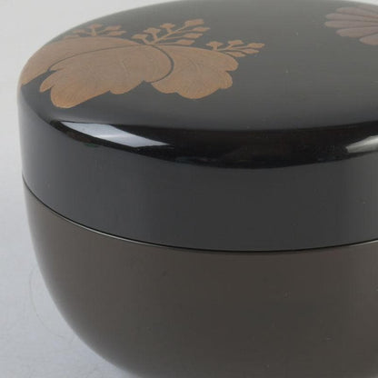 Gold Maki-e Lacquer Hira-Natsume Tea Caddy – Chrysanthemum Paulownia – Yamazaki Joetsu – Japan