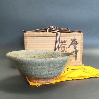 Asai Junsuke Karatsu Tea Bowl - Wide Togasa Form Ash Glazed Chawan