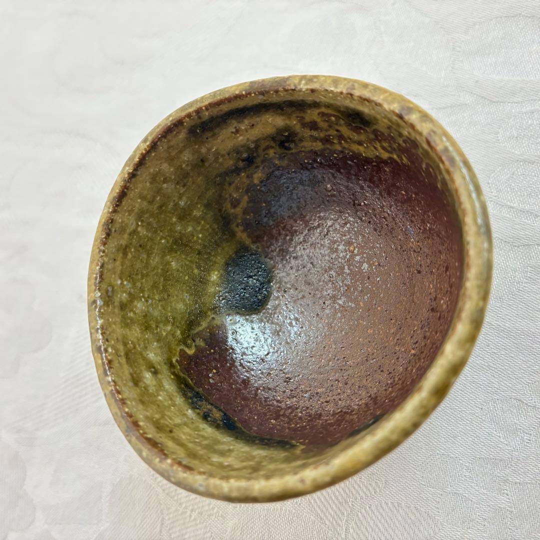 Tokoname Ash Glaze Guinomi — Olive Green over Terracotta by Tanikawa Jin