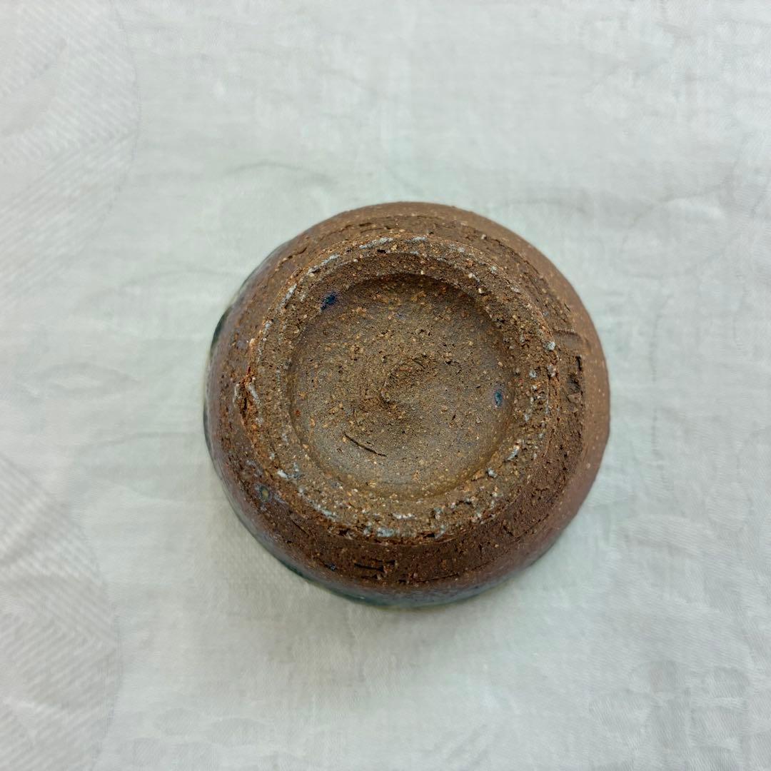 Tokoname Ash Glaze Guinomi — Olive Green over Terracotta by Tanikawa Jin