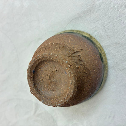 Tokoname Ash Glaze Guinomi — Olive Green over Terracotta by Tanikawa Jin