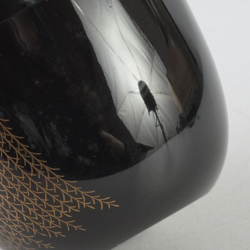 Wajima Lacquer Natsume Tea Caddy with Willow Maki-e by Okazawa Kiko — Signed Tomobako
