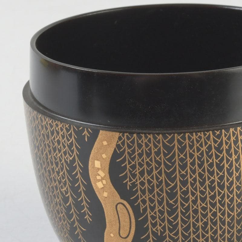 Wajima Lacquer Natsume Tea Caddy with Willow Maki-e by Okazawa Kiko — Signed Tomobako