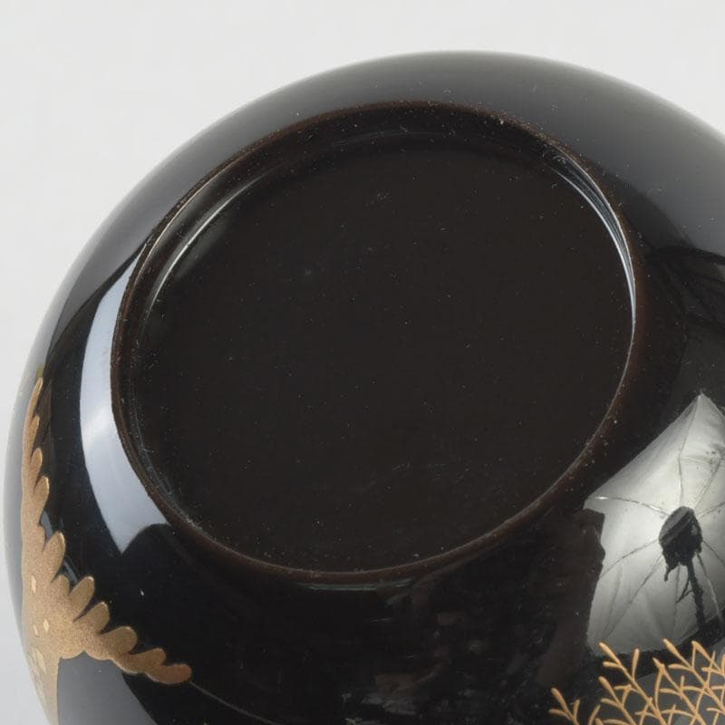 Wajima Lacquer Natsume Tea Caddy with Willow Maki-e by Okazawa Kiko — Signed Tomobako
