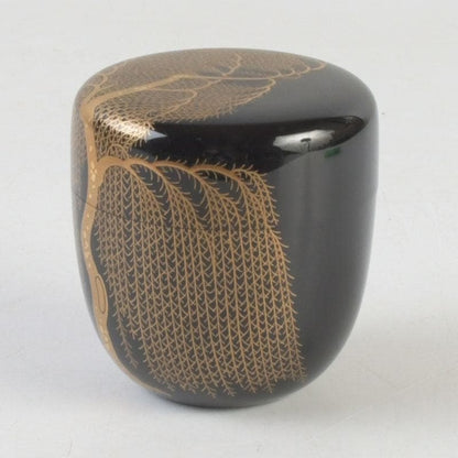 Wajima Lacquer Natsume Tea Caddy with Willow Maki-e by Okazawa Kiko — Signed Tomobako