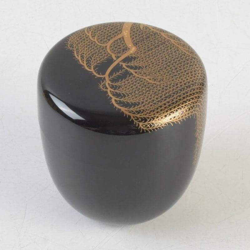 Wajima Lacquer Natsume Tea Caddy with Willow Maki-e by Okazawa Kiko — Signed Tomobako