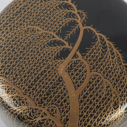 Wajima Lacquer Natsume Tea Caddy with Willow Maki-e by Okazawa Kiko — Signed Tomobako