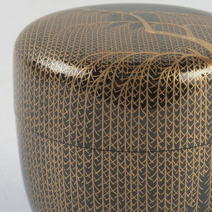 Wajima Lacquer Natsume Tea Caddy with Willow Maki-e by Okazawa Kiko — Signed Tomobako