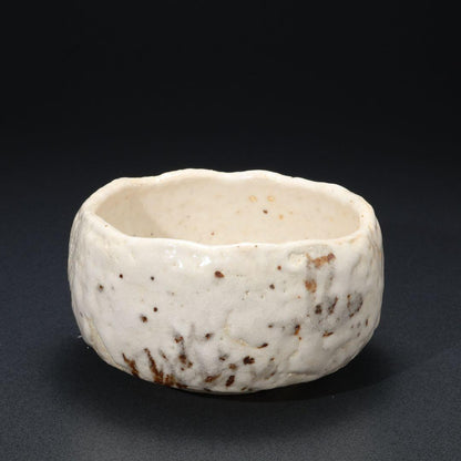 Shino Chawan by Yano Keisen — White Glaze Tea Bowl with Signed Box