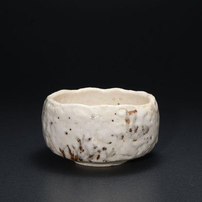 Shino Chawan by Yano Keisen — White Glaze Tea Bowl with Signed Box