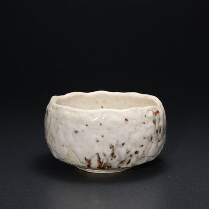 Shino Chawan by Yano Keisen — White Glaze Tea Bowl with Signed Box