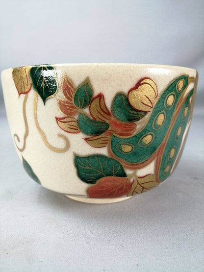 Heian Yozan Ninsei Korin Style Natamame Bean Tea Bowl Kyo-yaki Chawan